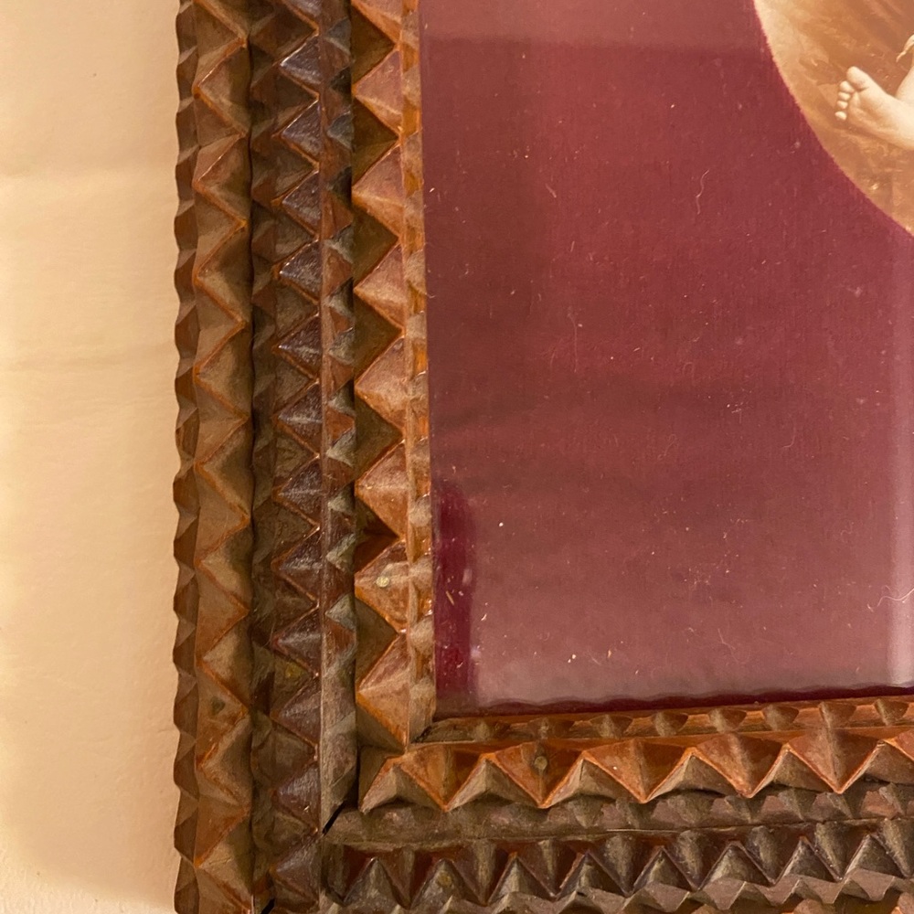 Tramp art photo frame and oval vintage frame - Picture 3 of 11